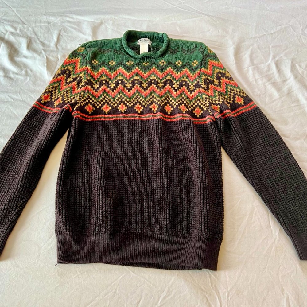 LL Bean Men's Signature Organic Cotton Rollneck Sweater, Fair Isle, Medium